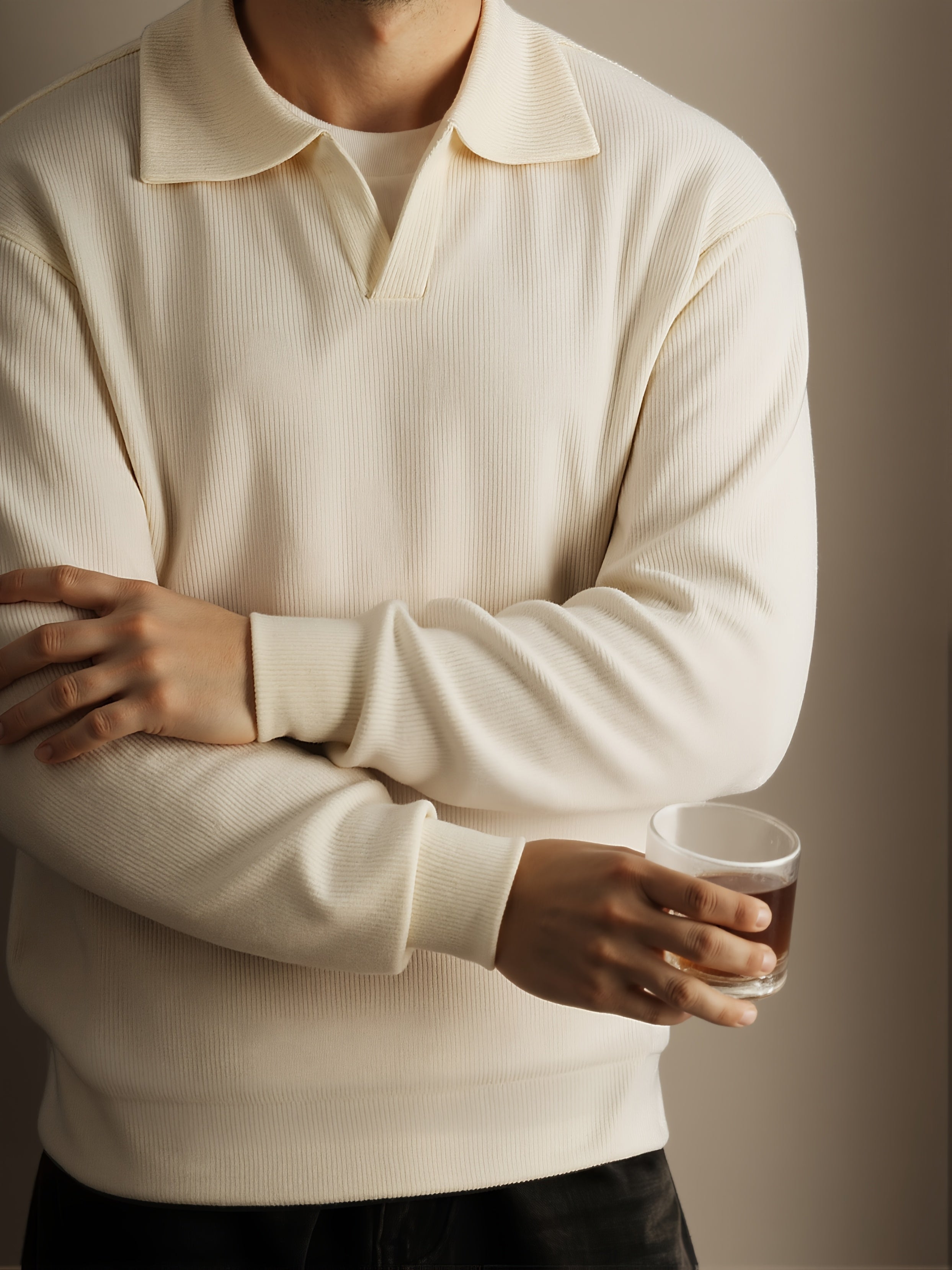 Stijlvolle wintertrui voor heren – geribd tricot met omslagkraag