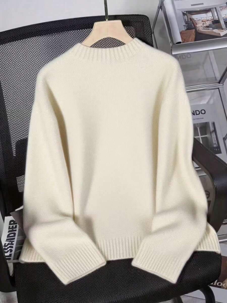 Casual effen geribbelde trui, herfst/winter