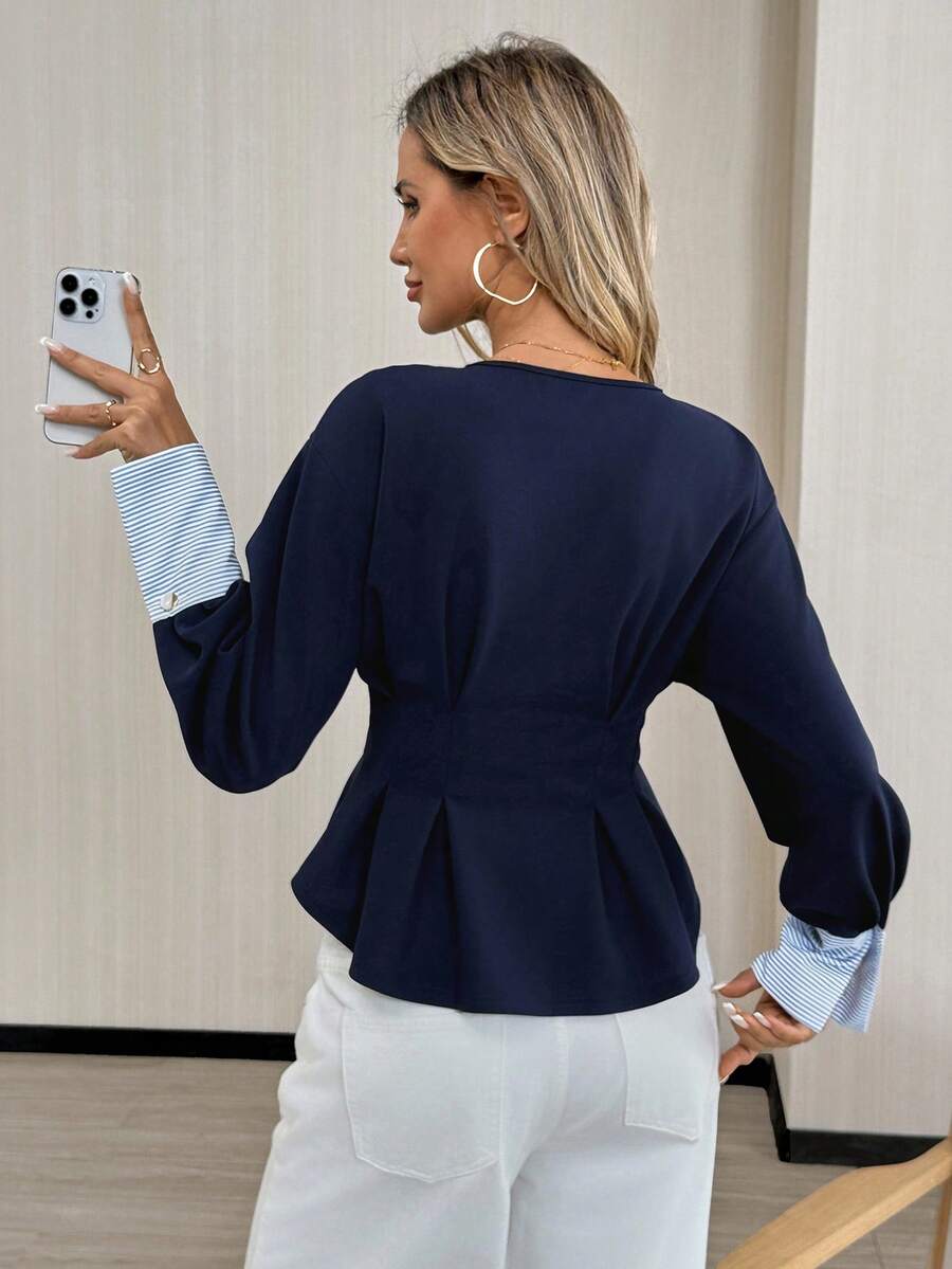 Navy Sculpt Peplum Blouse