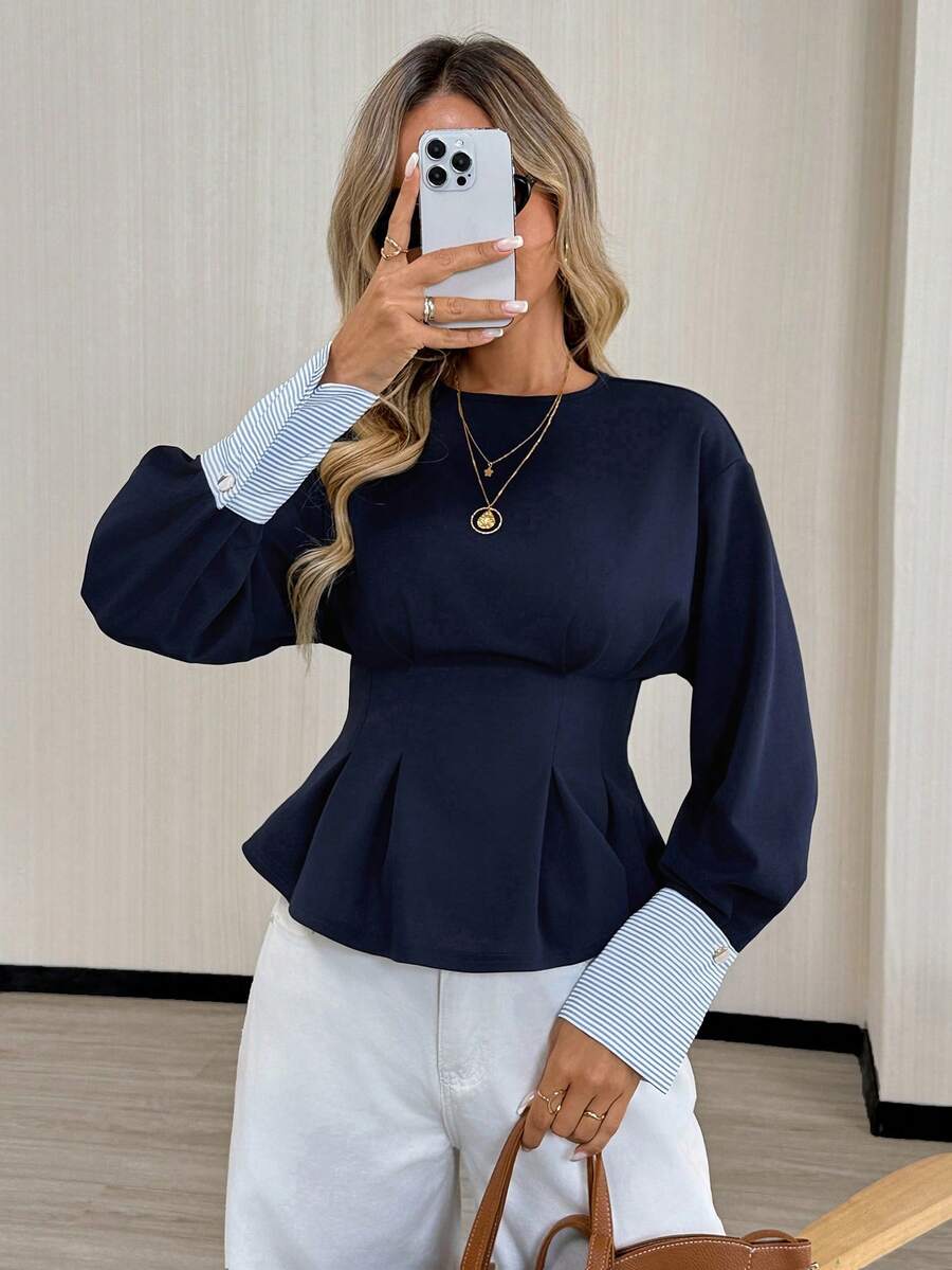 Navy Sculpt Peplum Blouse