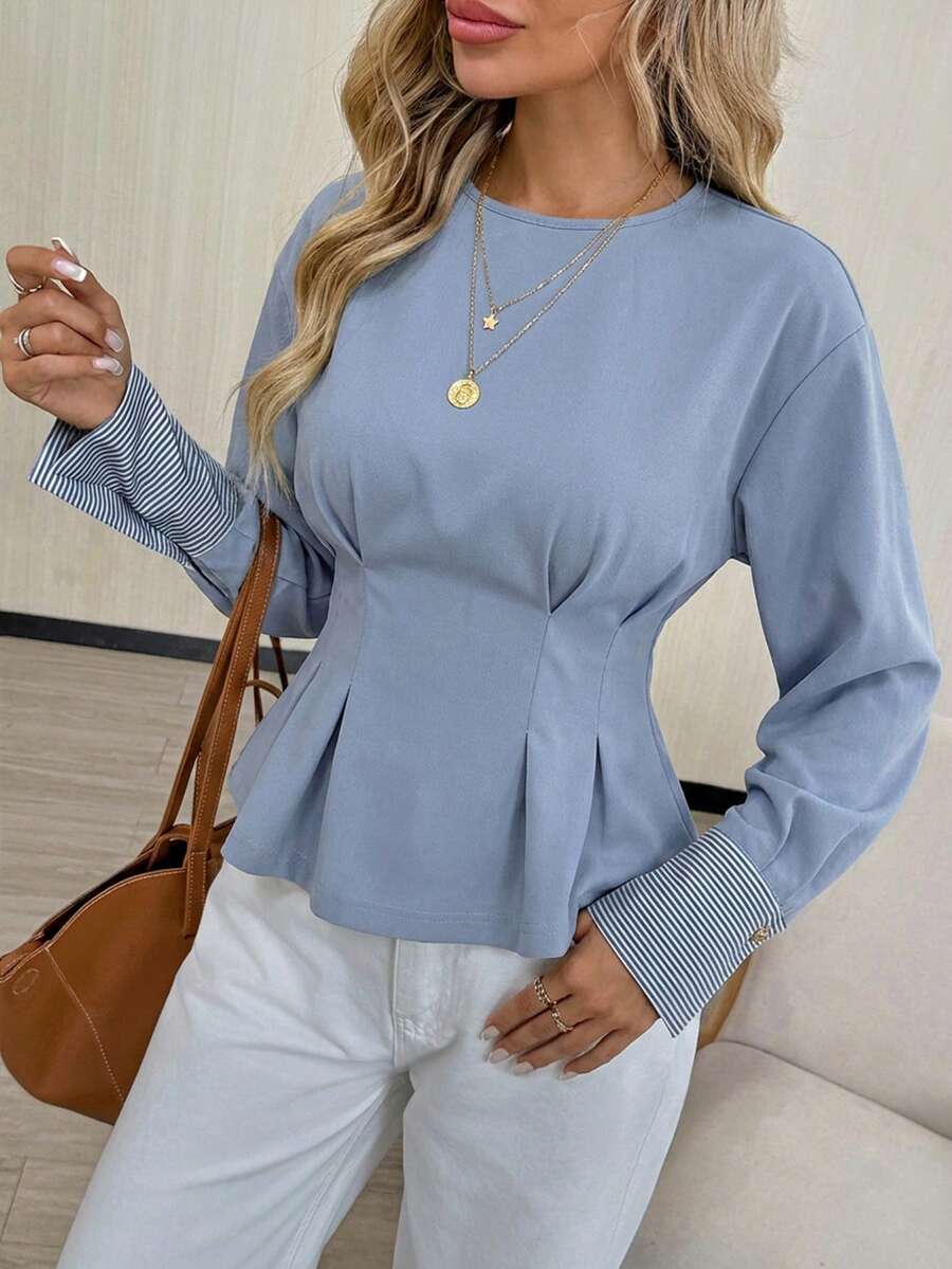 Navy Sculpt Peplum Blouse