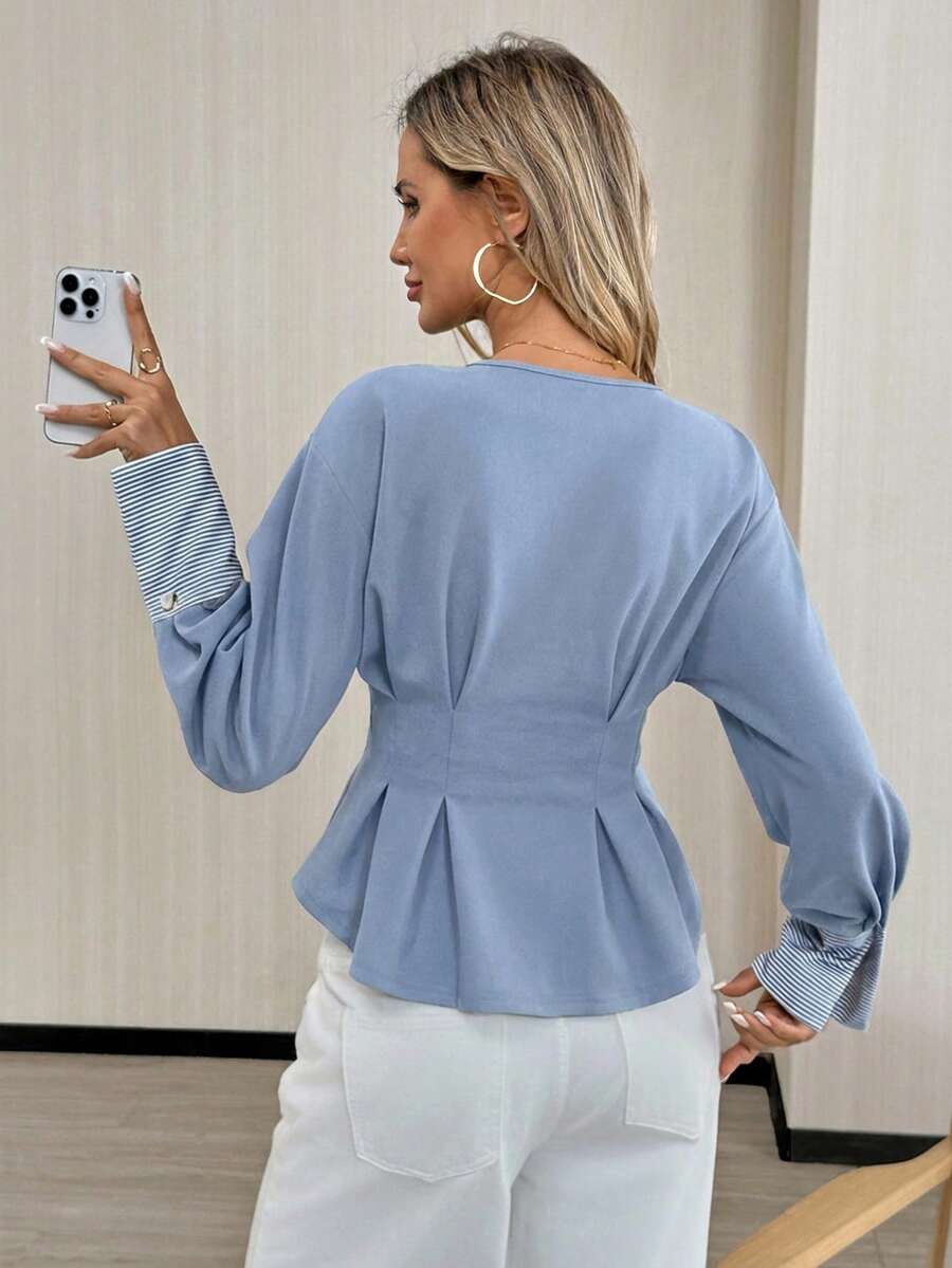 Navy Sculpt Peplum Blouse
