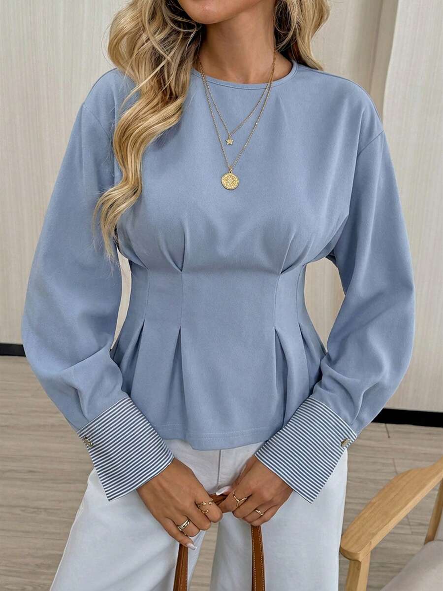 Navy Sculpt Peplum Blouse