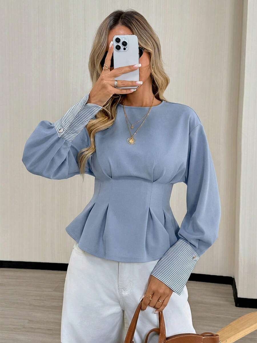 Navy Sculpt Peplum Blouse