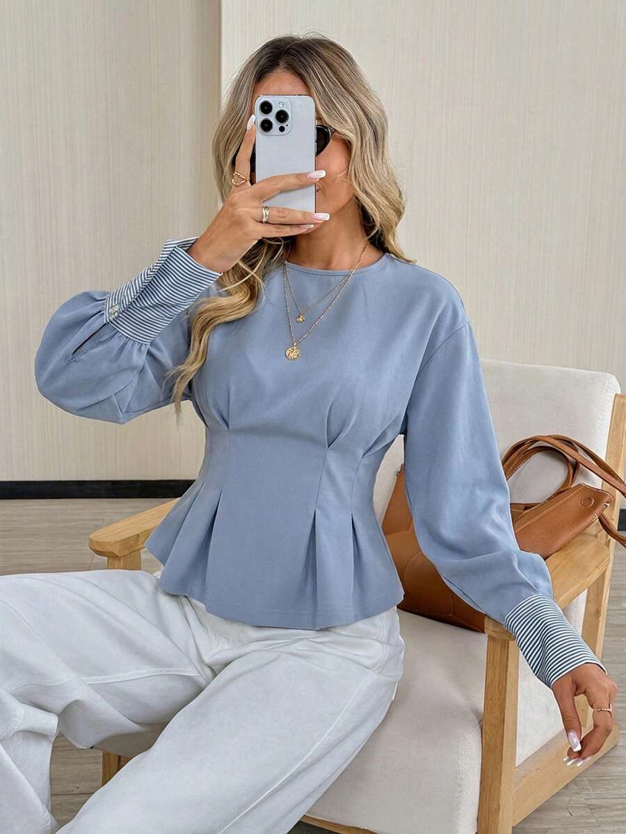 Navy Sculpt Peplum Blouse