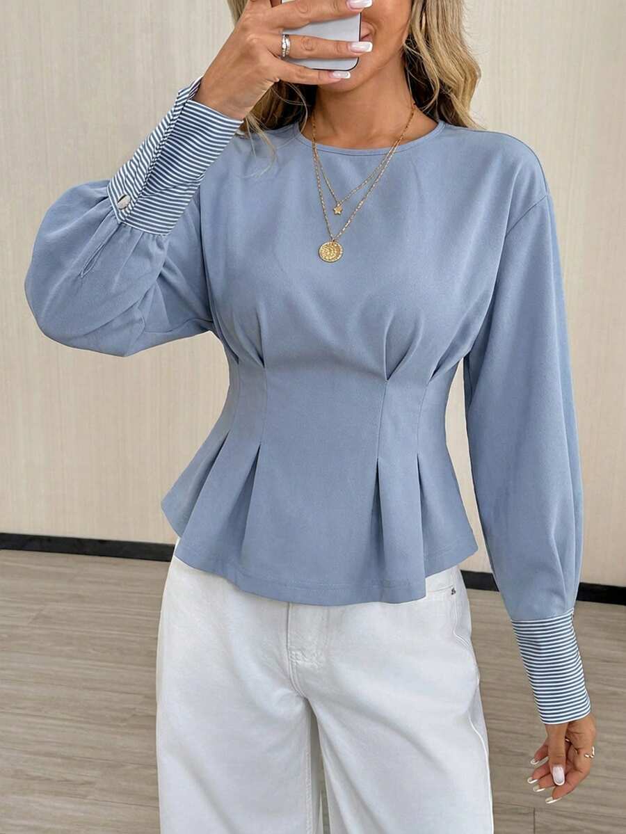 Navy Sculpt Peplum Blouse