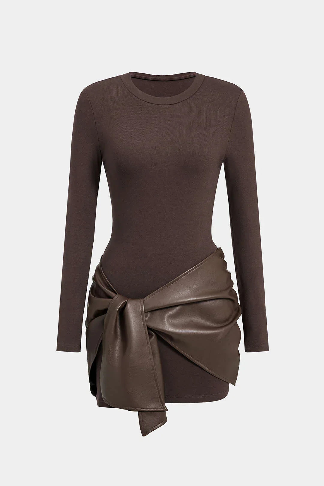 Narelle | Fitted Mini-Jurk met Vegan Leather Drape Detail