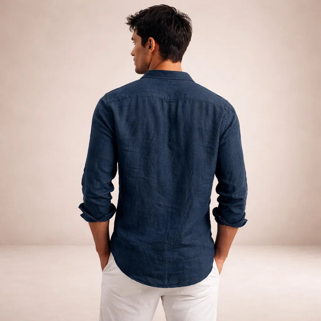 Men's Linen Shirt | Regular Fit | Breathable Fabric | Open Collar | Long Sleeves