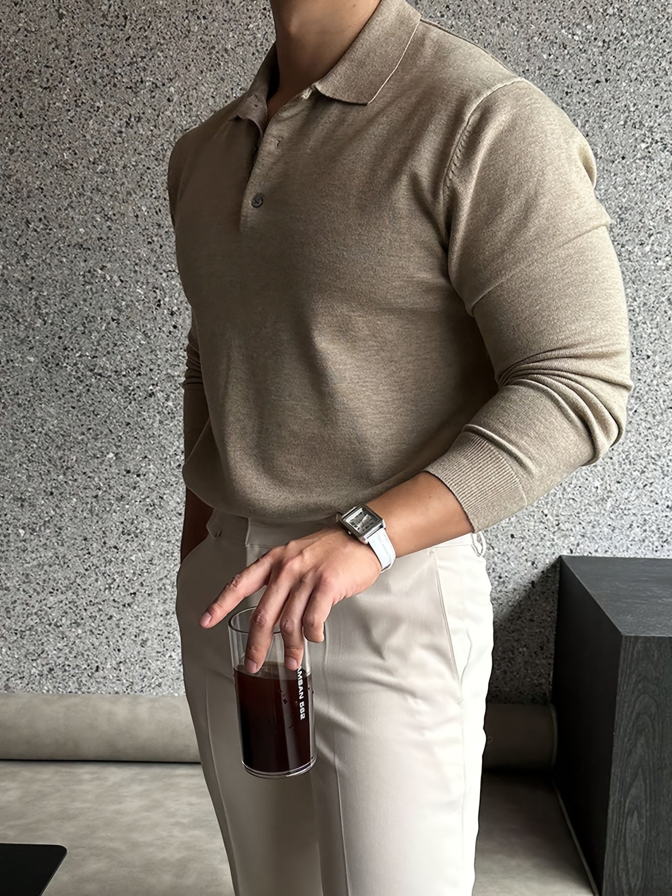 Heren beige lange mouwen polo – stijlvolle casual look voor de winter