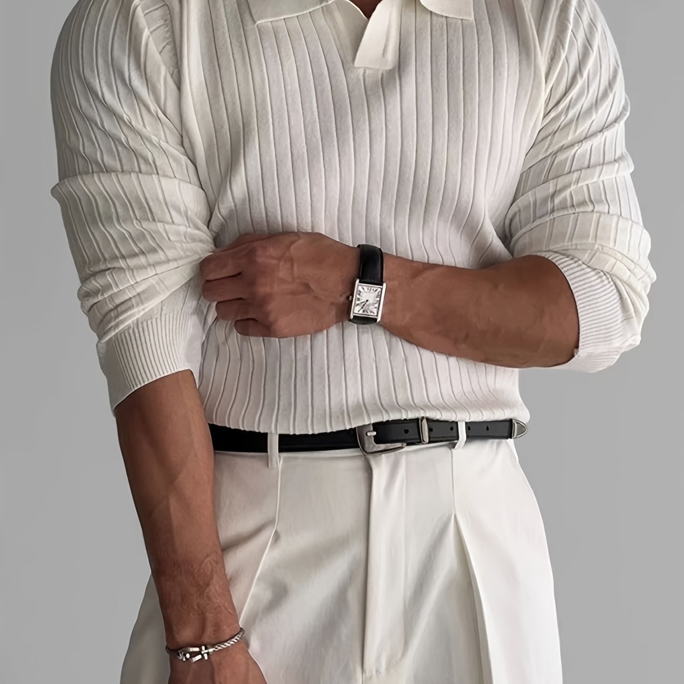 Heren gebreid poloshirt met lange mouwen en klassieke kraag