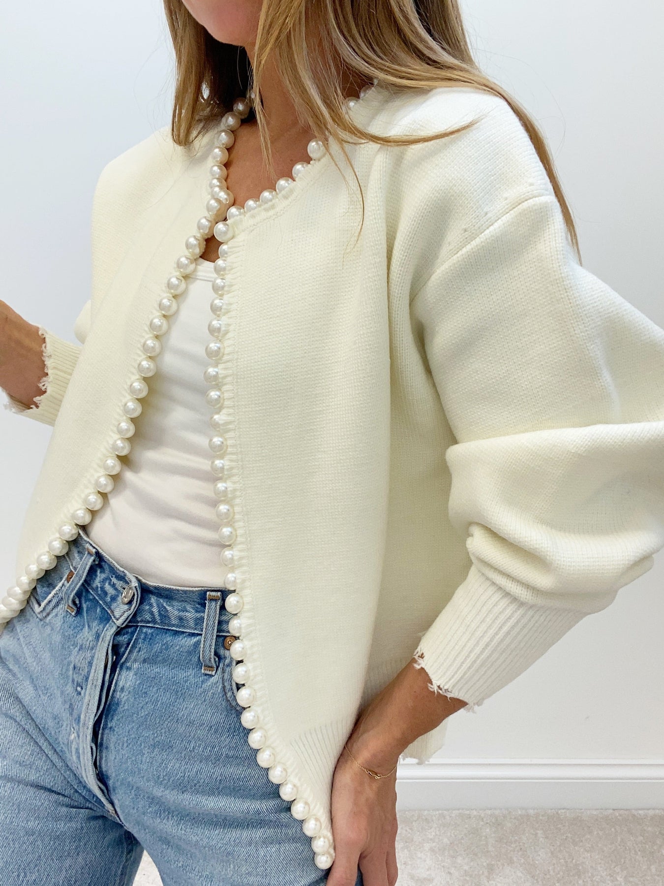 Aurélie | Pearl Trim Knit Cardigan