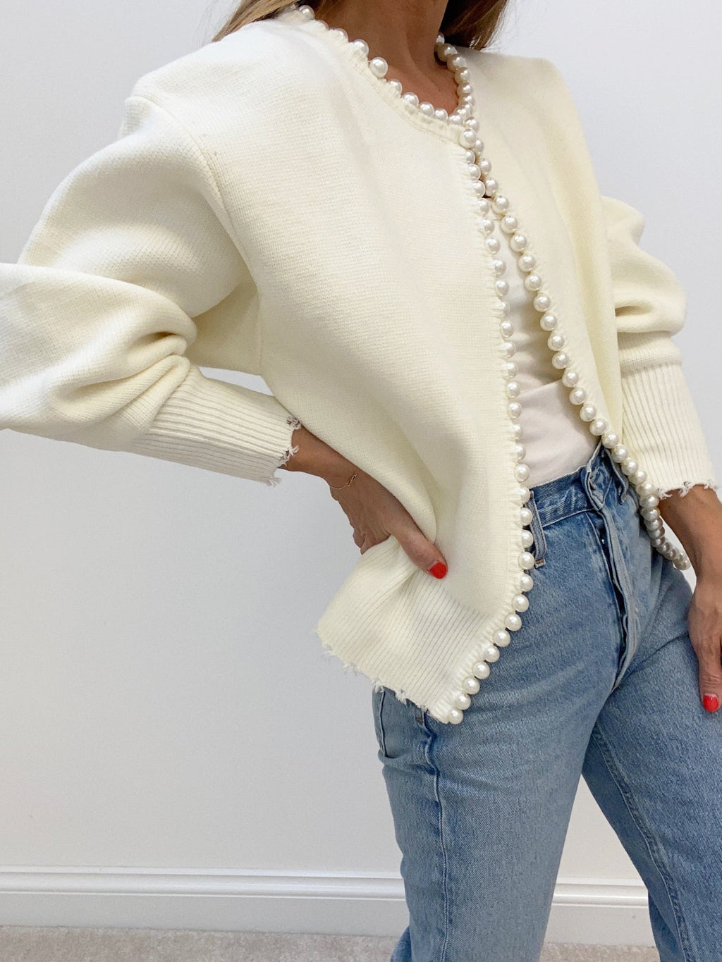 Aurélie | Pearl Trim Knit Cardigan