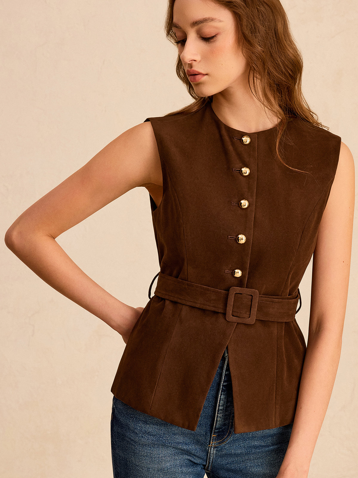 Valeria | Suede Belted Vest