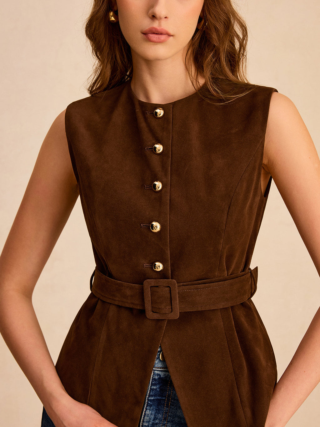 Valeria | Suede Belted Vest