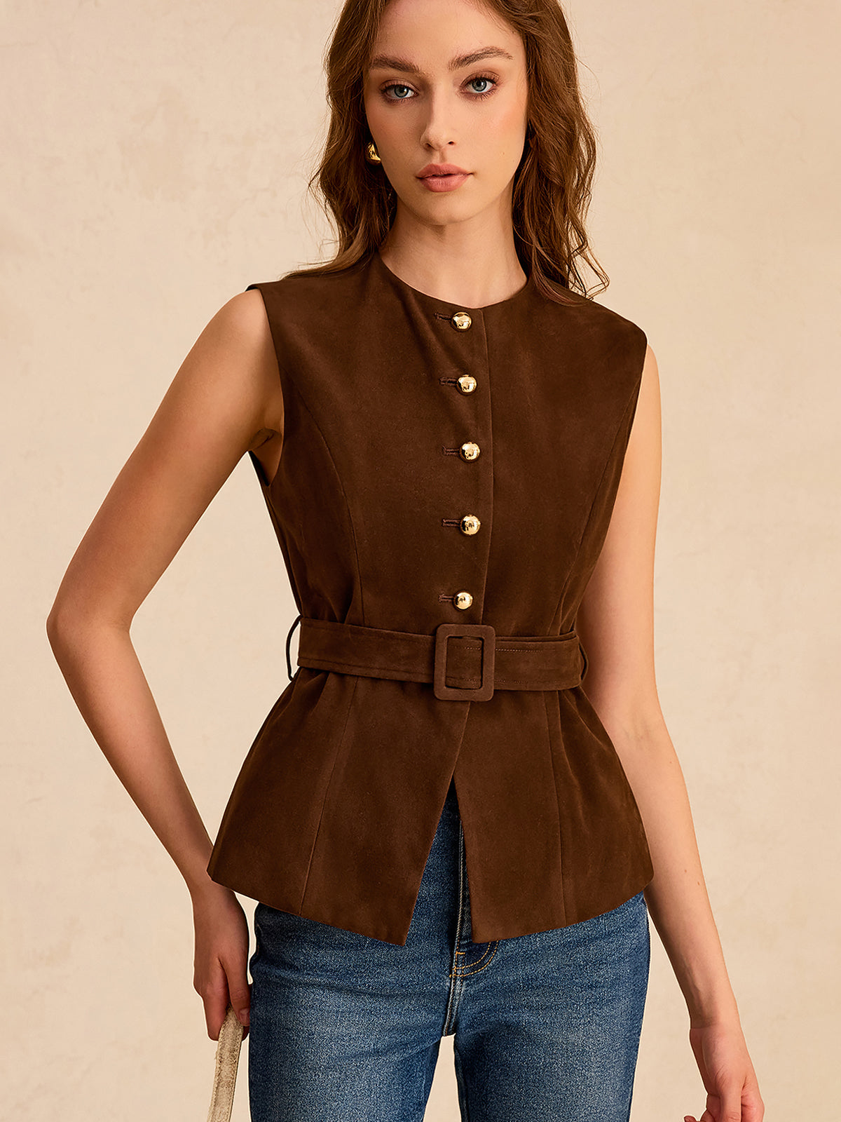 Valeria | Suede Belted Vest