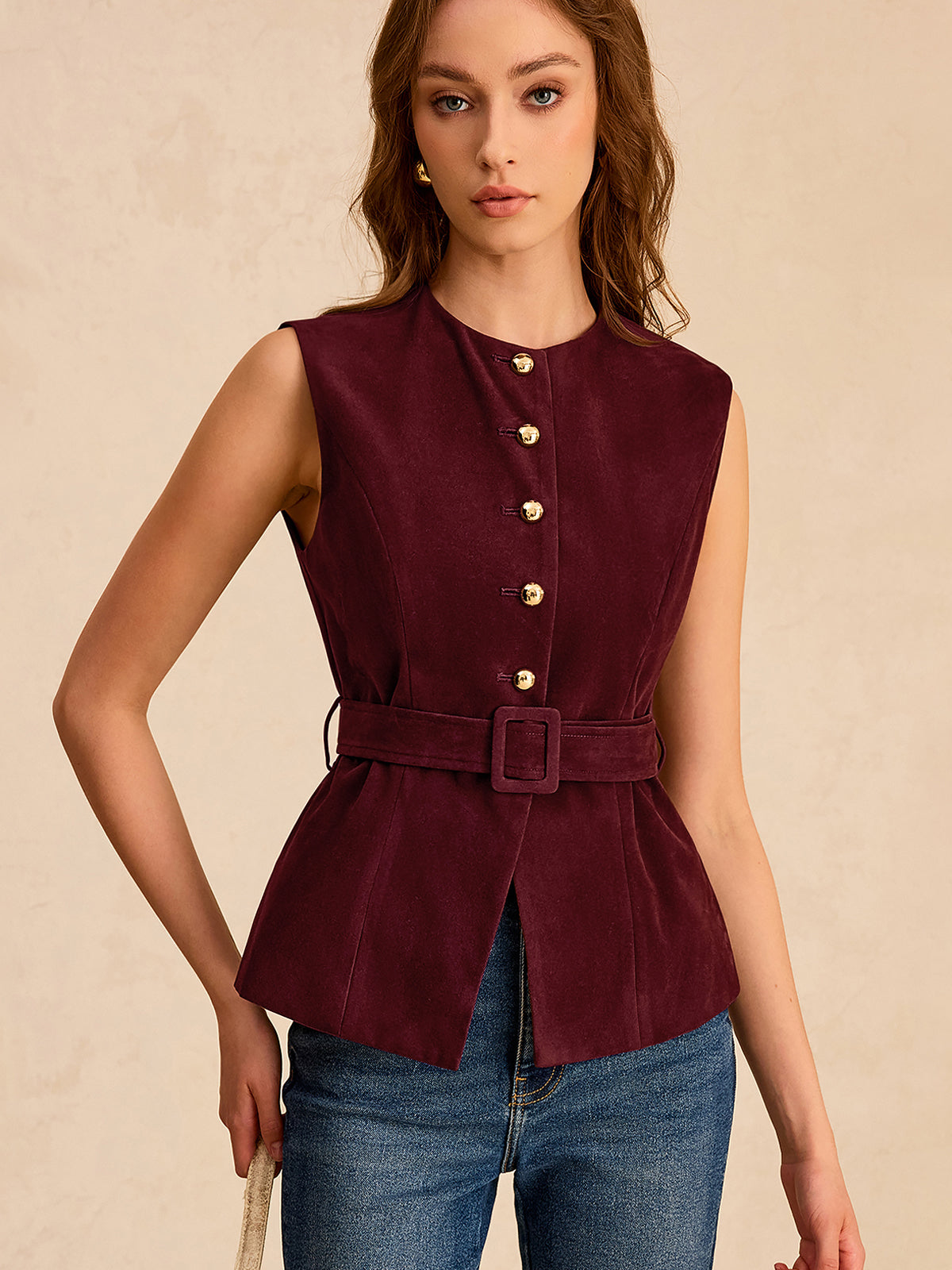 Valeria | Suede Belted Vest
