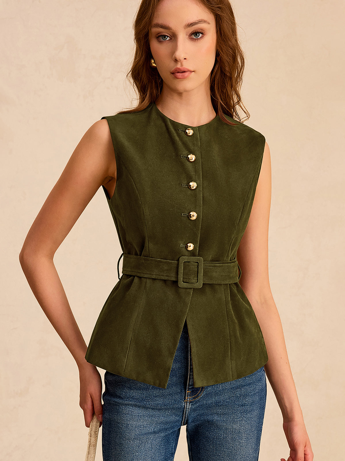 Valeria | Suede Belted Vest