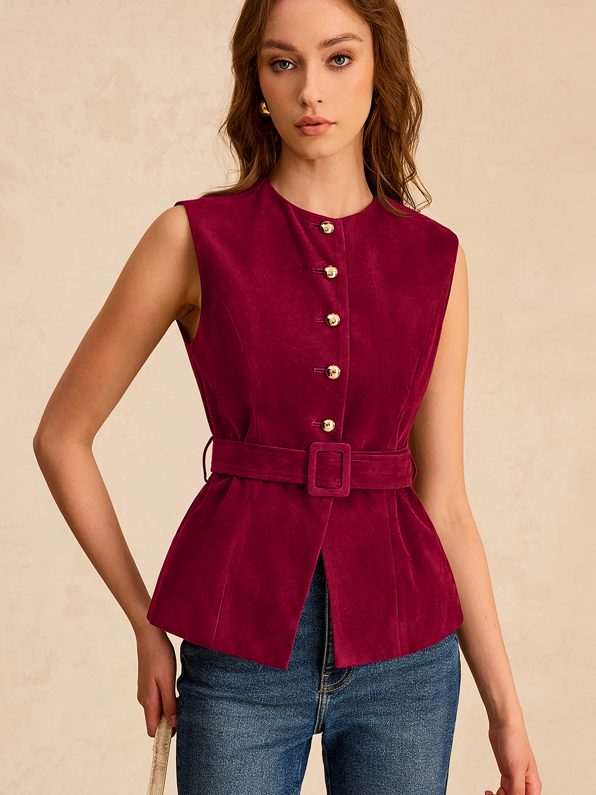 Valeria | Suede Belted Vest