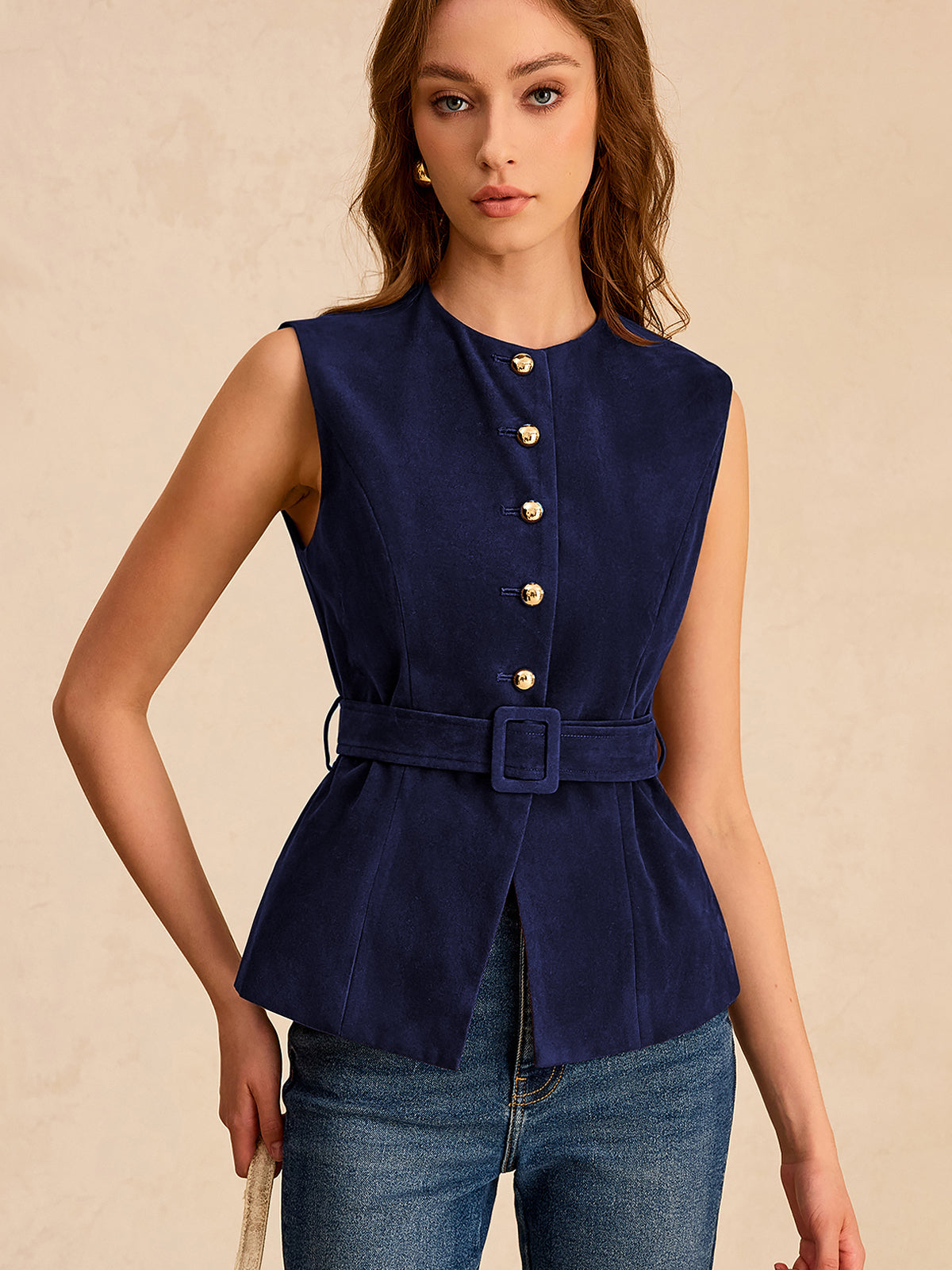 Valeria | Suede Belted Vest