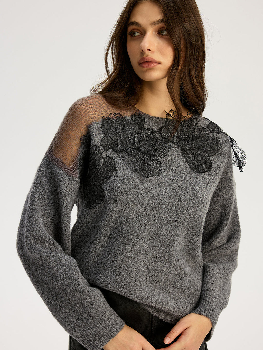 Evelina | Floral Lace Knit Sweater