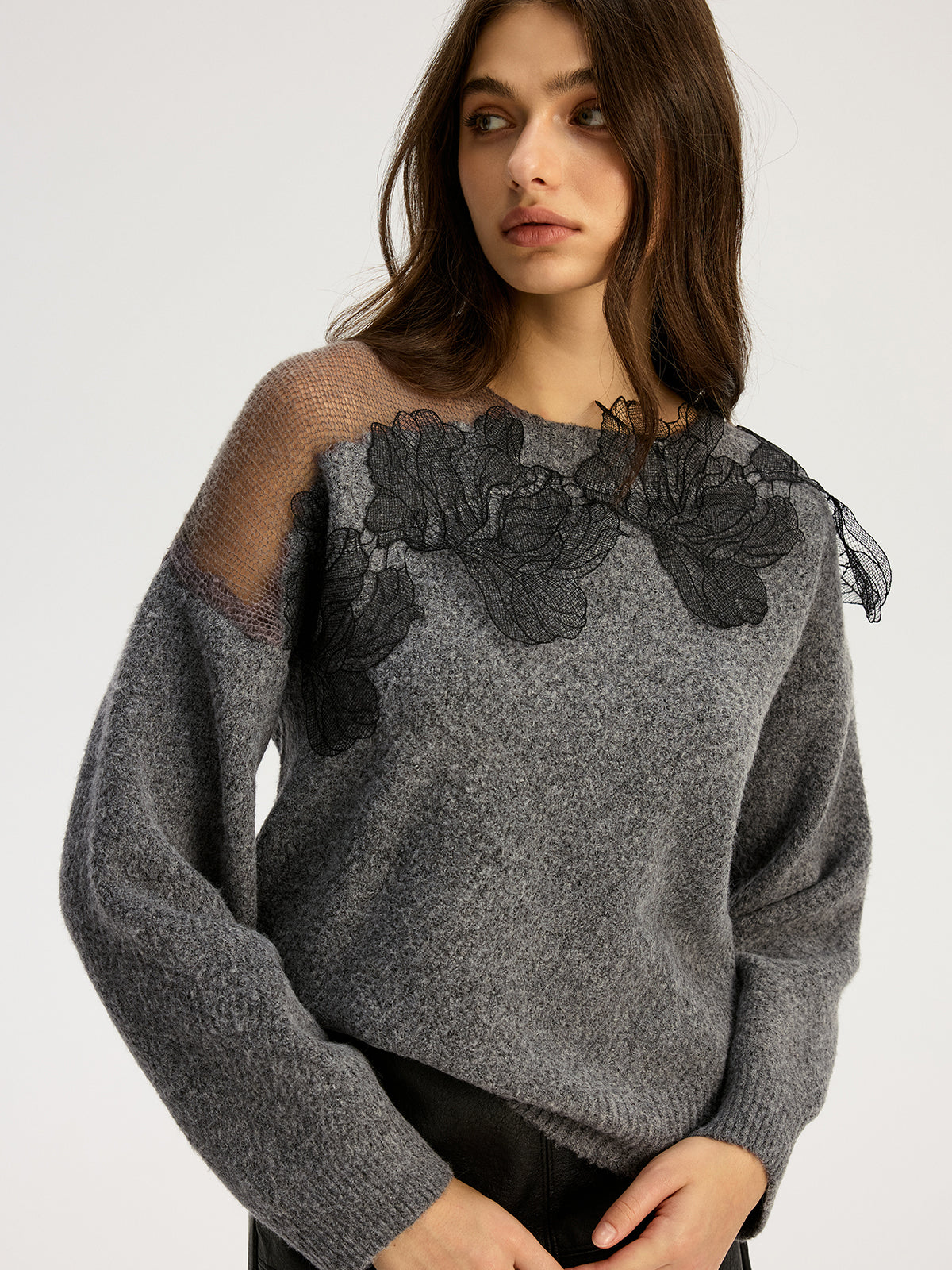 Evelina | Floral Lace Knit Sweater