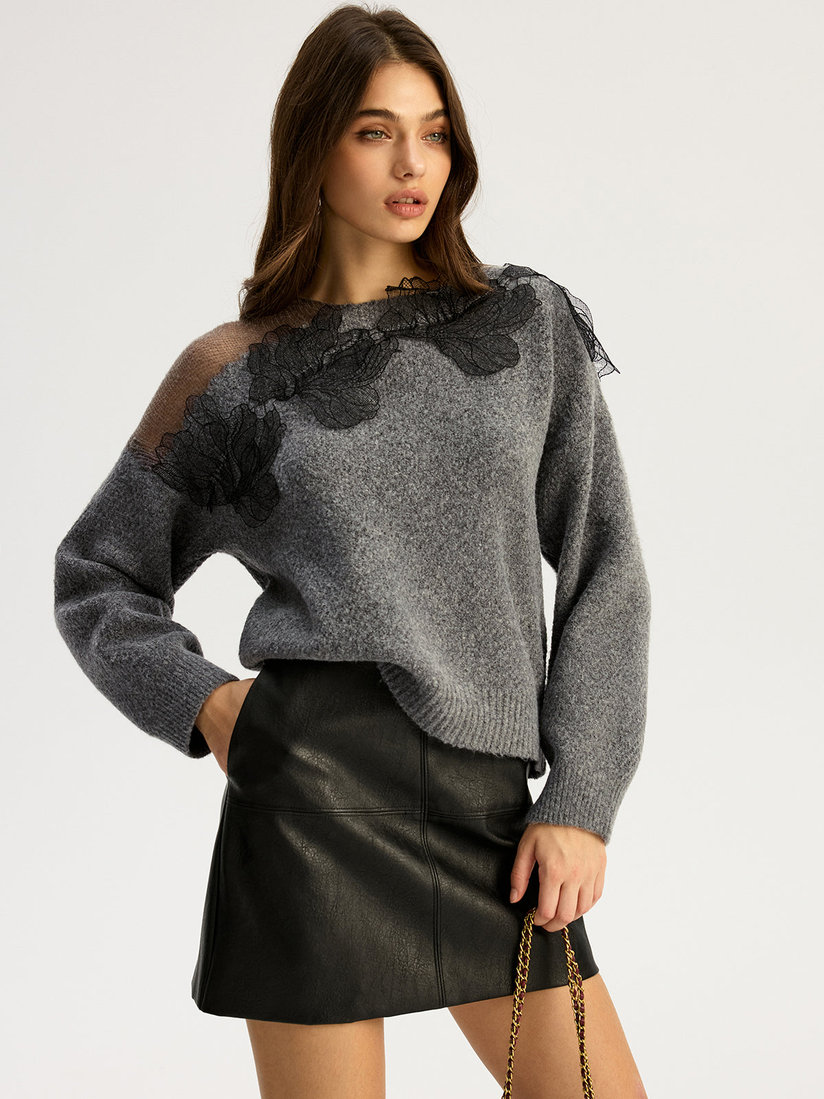 Evelina | Floral Lace Knit Sweater