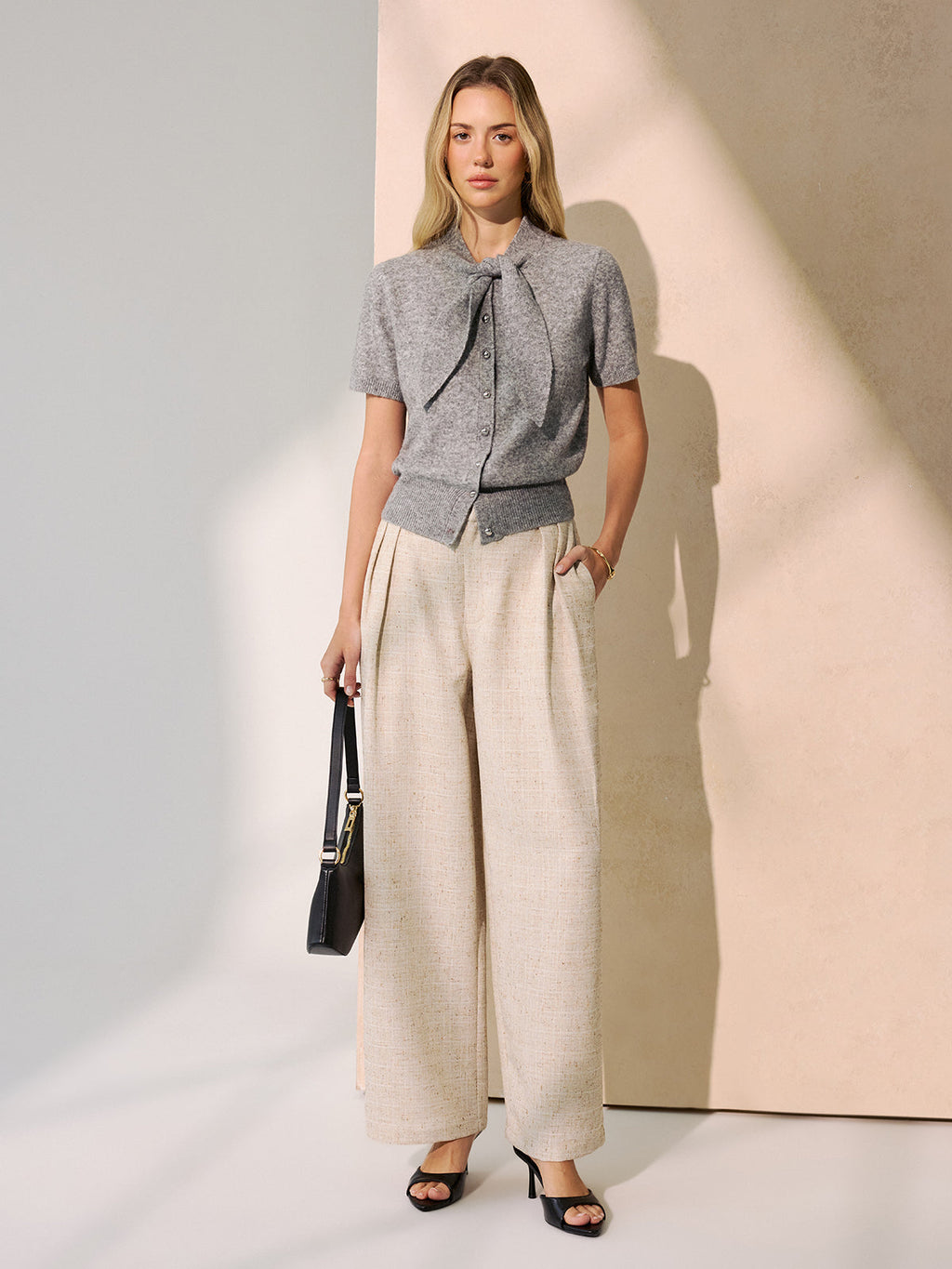 Élise | Tie-Neck Wool Blend Cardigan