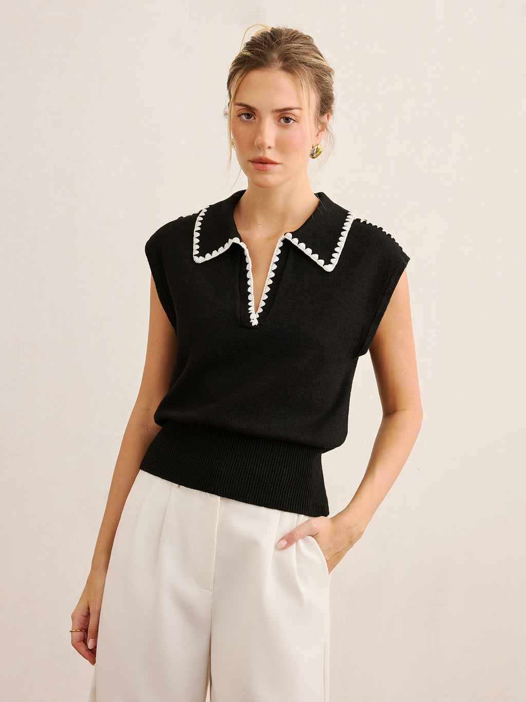 Célina | Contrast Trim Knit Polo