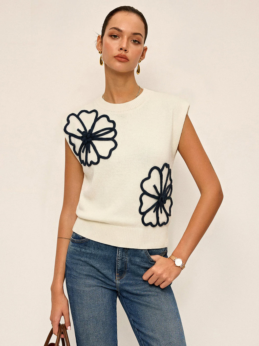 Florence | Floral Appliqué Knit Vest