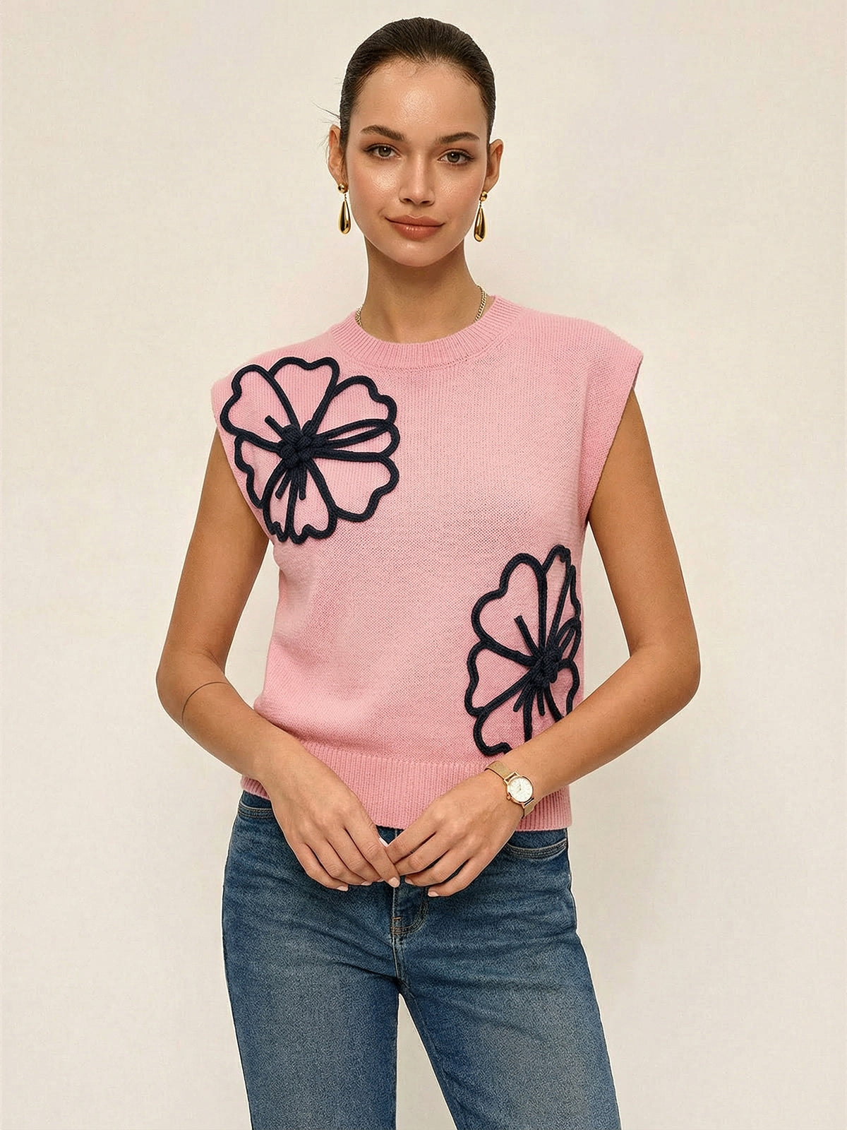 Florence | Floral Appliqué Knit Vest