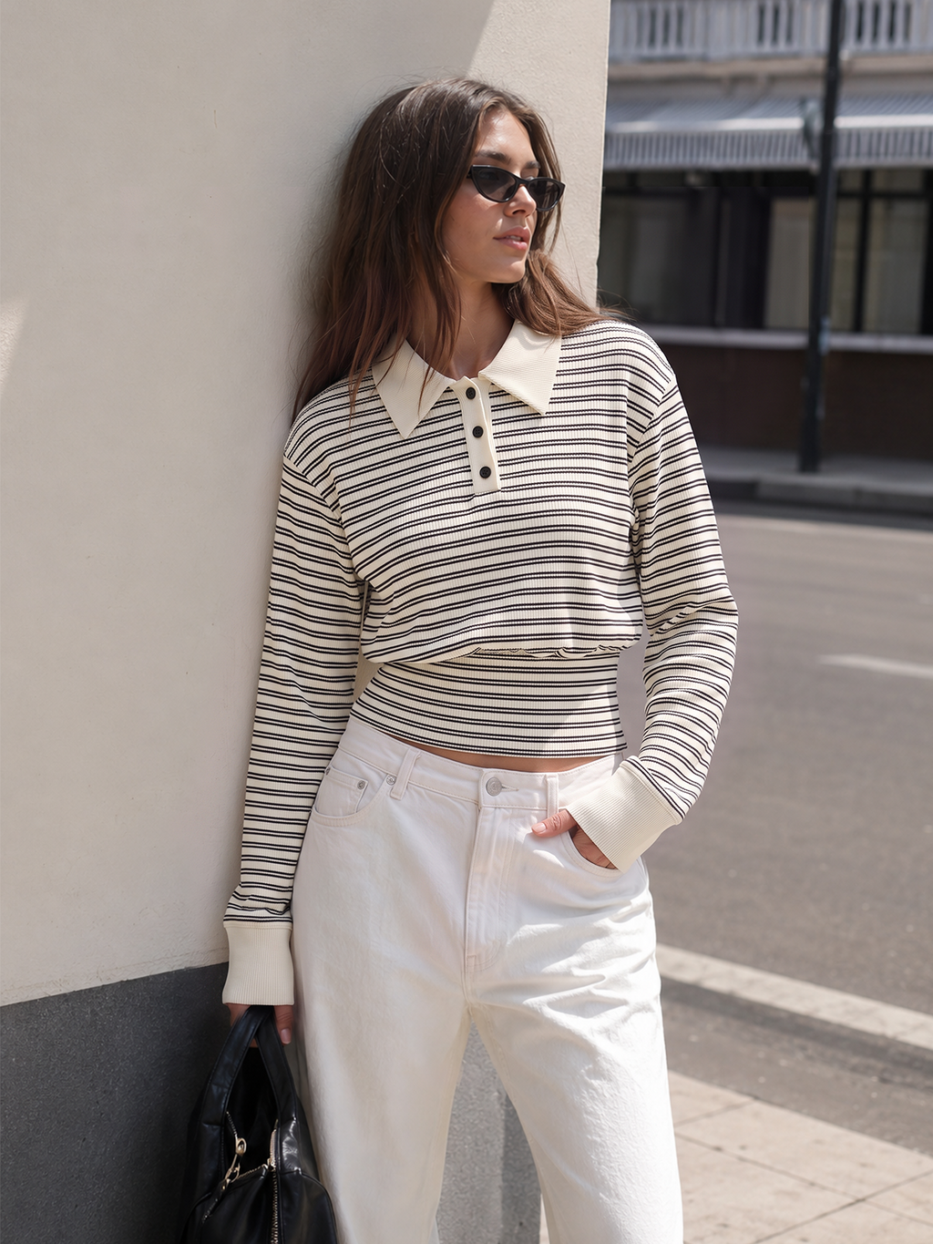 Juliette | Striped Polo Long Sleeve Top