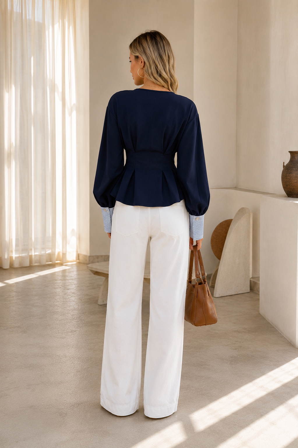 Navy Sculpt | Peplum Blouse
