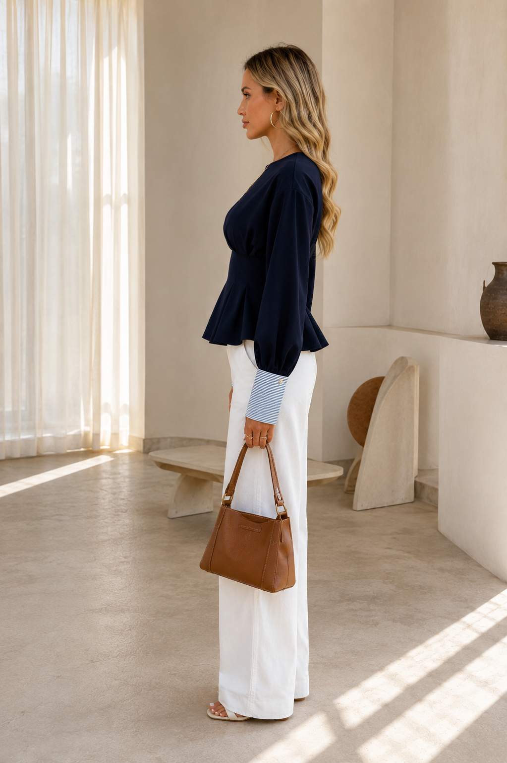 Navy Sculpt | Peplum Blouse