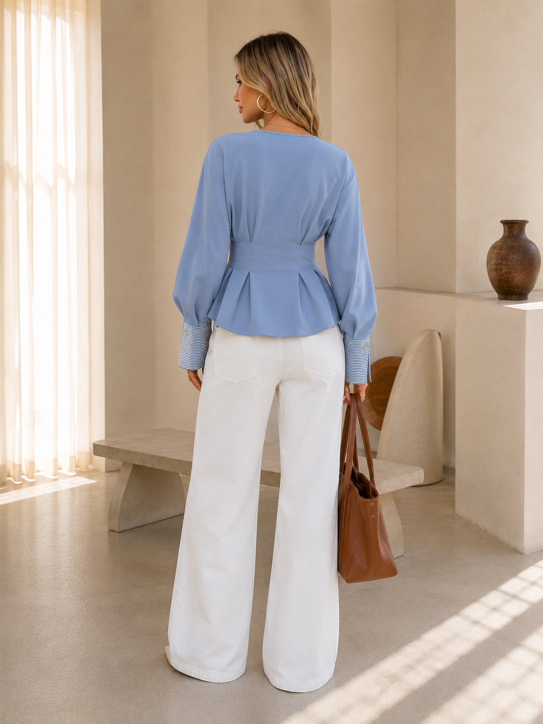 Navy Sculpt | Peplum Blouse