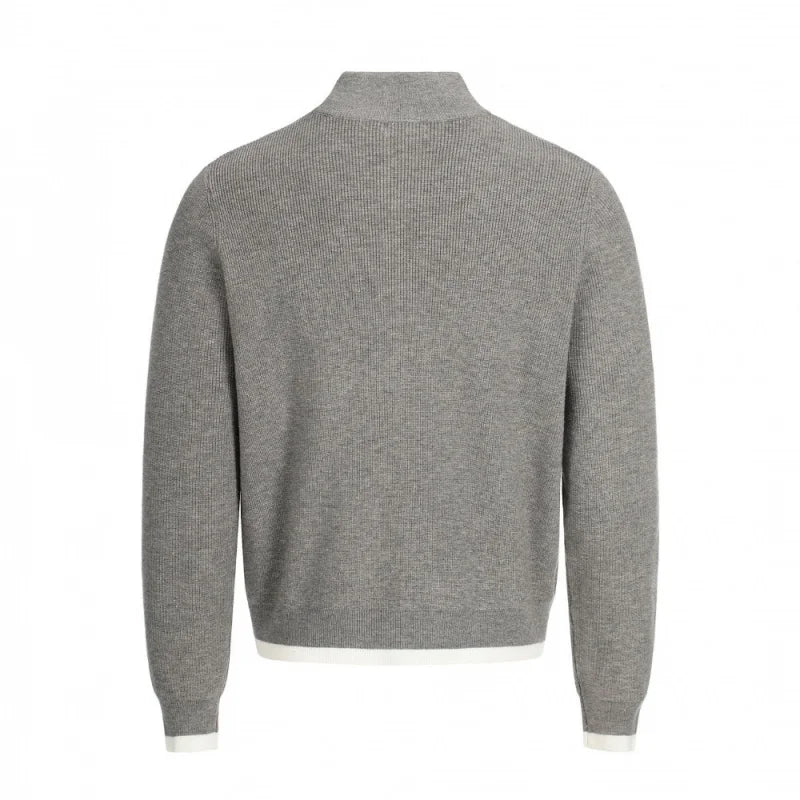 Heren grijze mock‑neck zip‑cardigan – warme, stijlvolle buitenlaag