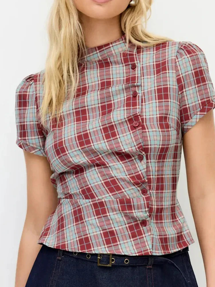 Valira | Geruite Top met Strikdetail