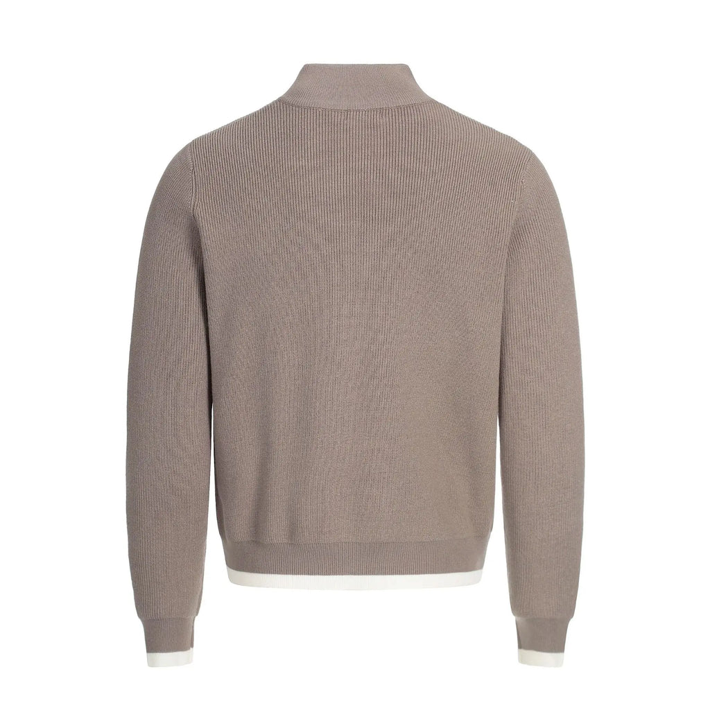 Heren grijze mock‑neck zip‑cardigan – warme, stijlvolle buitenlaag