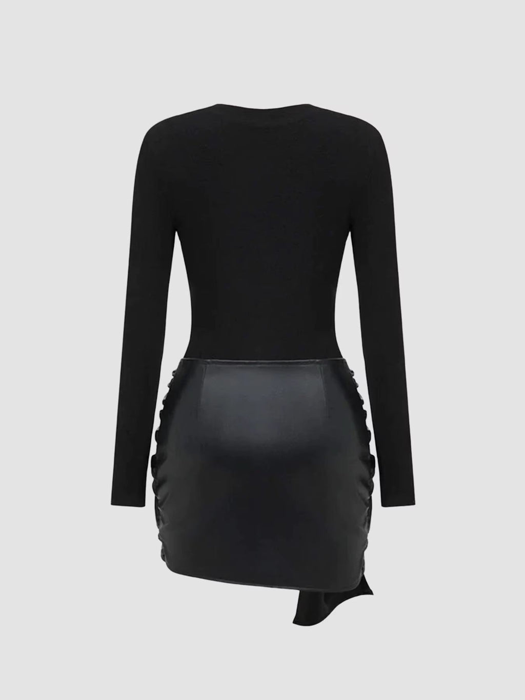 Narelle | Fitted Mini-Jurk met Vegan Leather Drape Detail