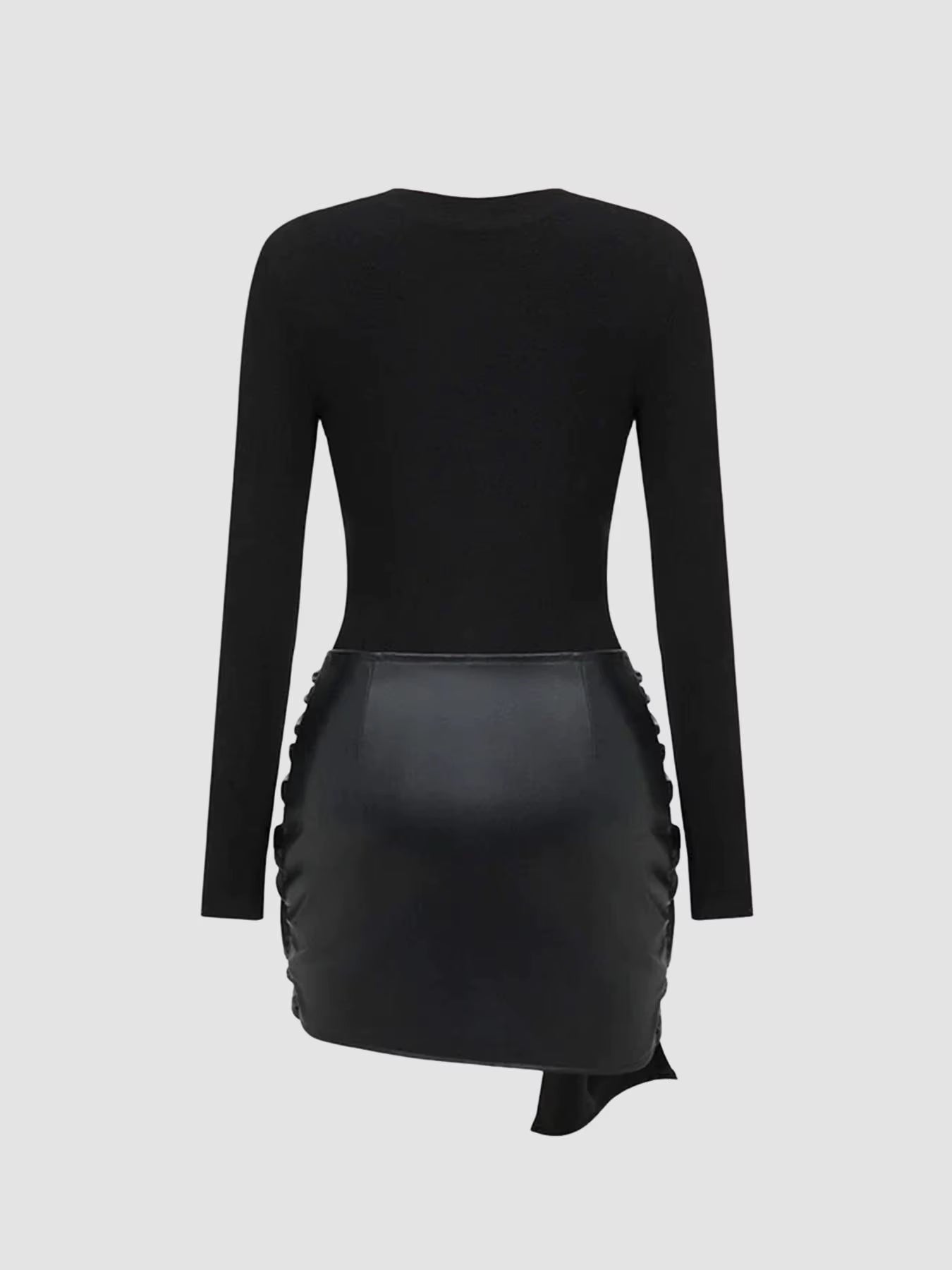 Narelle | Fitted Mini-Jurk met Vegan Leather Drape Detail