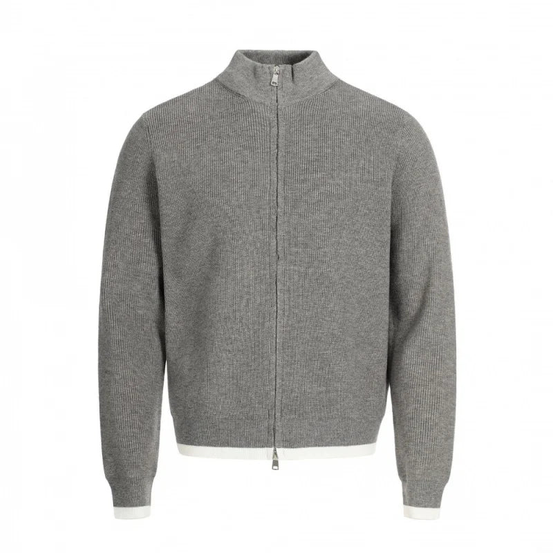 Heren grijze mock‑neck zip‑cardigan – warme, stijlvolle buitenlaag