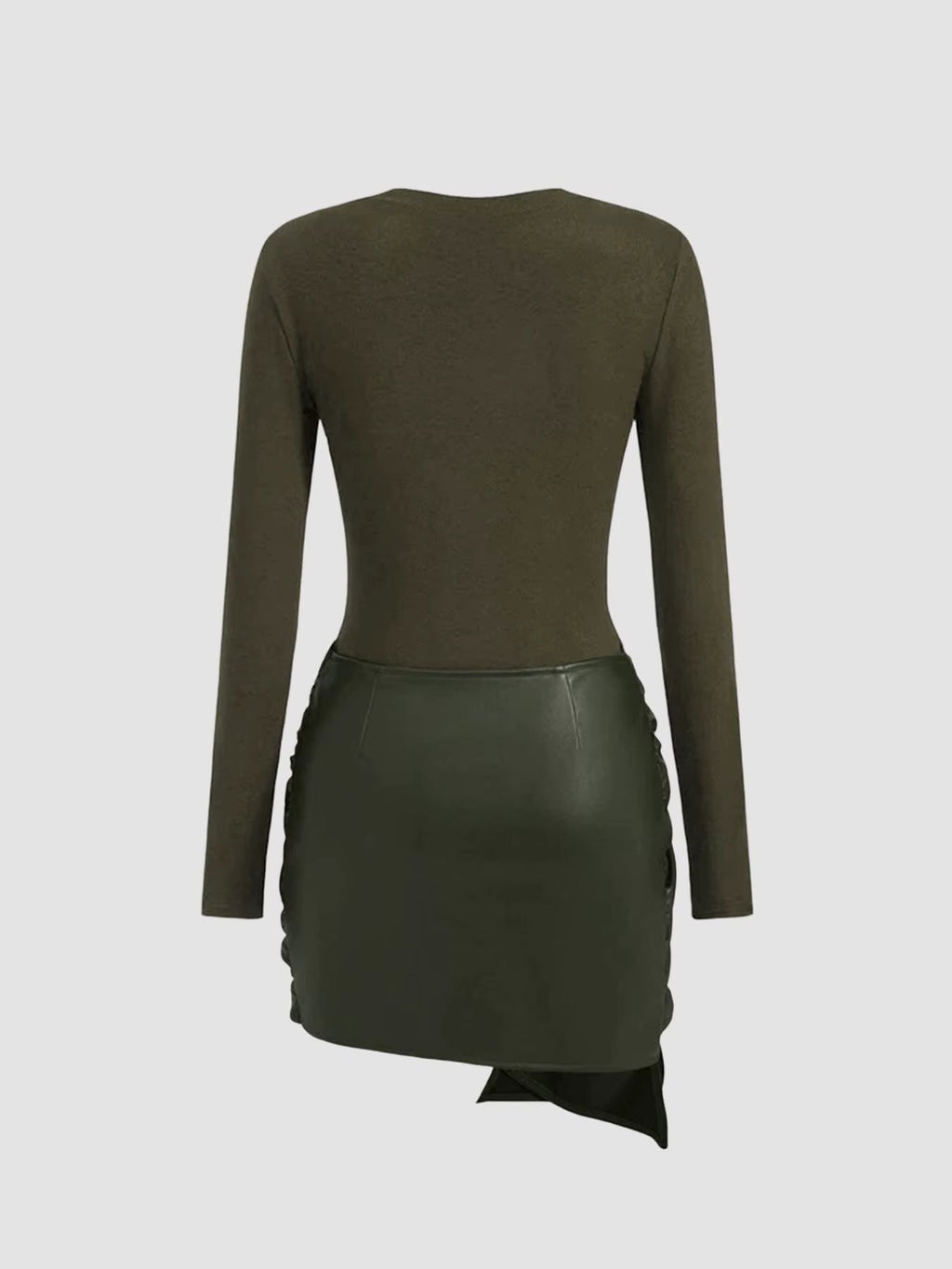 Narelle | Fitted Mini-Jurk met Vegan Leather Drape Detail