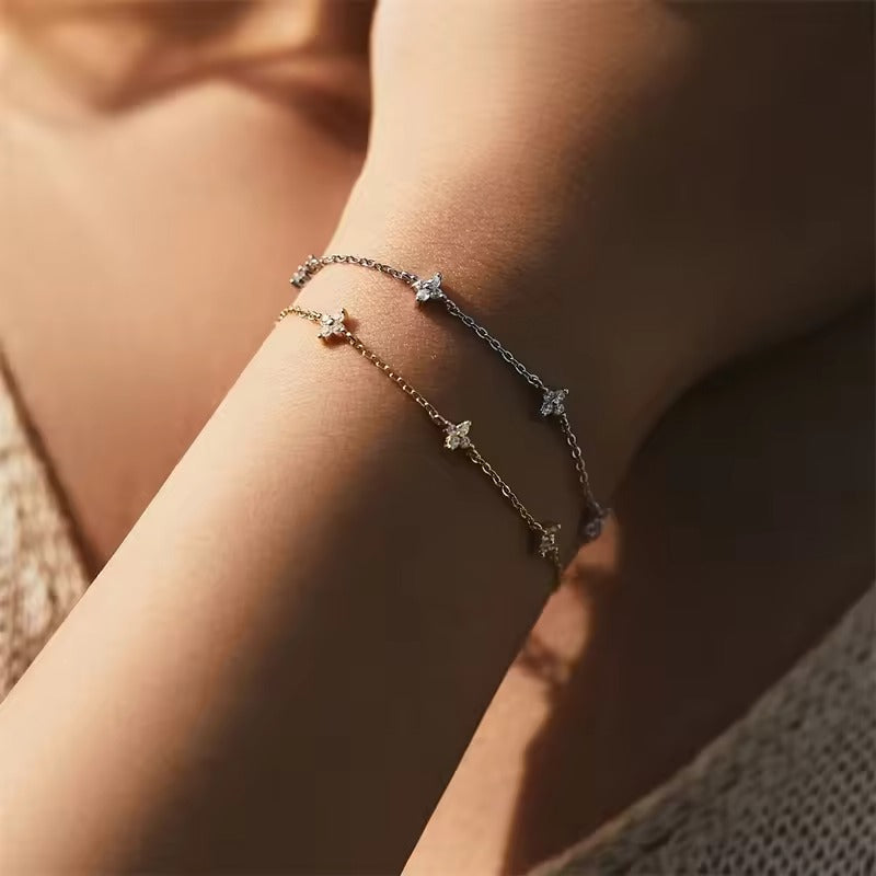 Elegant Crystal Bracelet for Women – Sterling Silver, 18K Plated, Adjustable