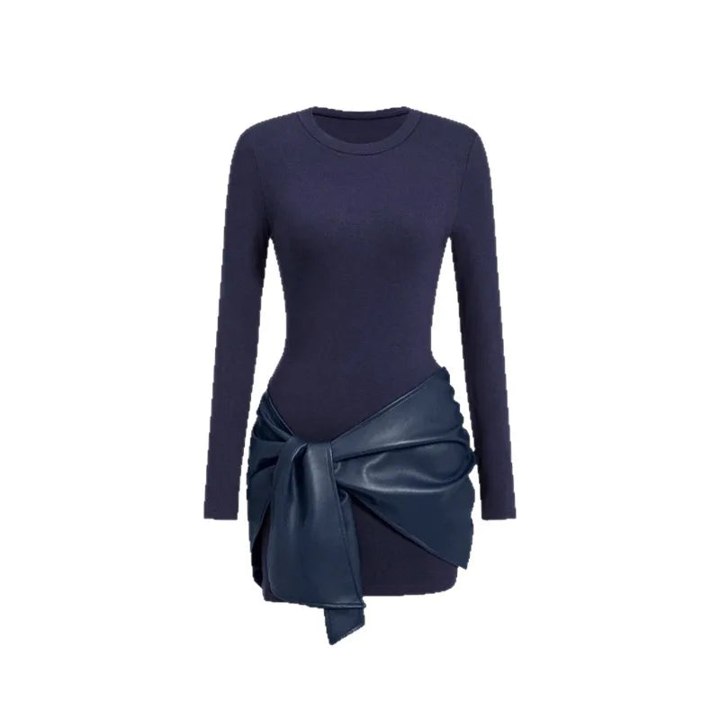 Narelle | Fitted Mini-Jurk met Vegan Leather Drape Detail