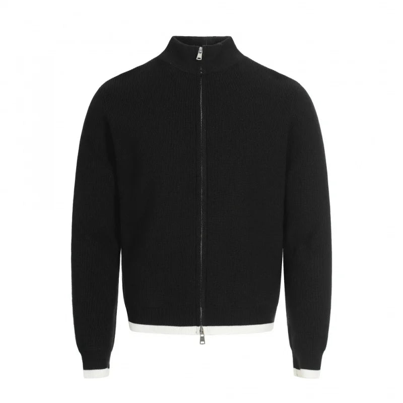 Heren grijze mock‑neck zip‑cardigan – warme, stijlvolle buitenlaag