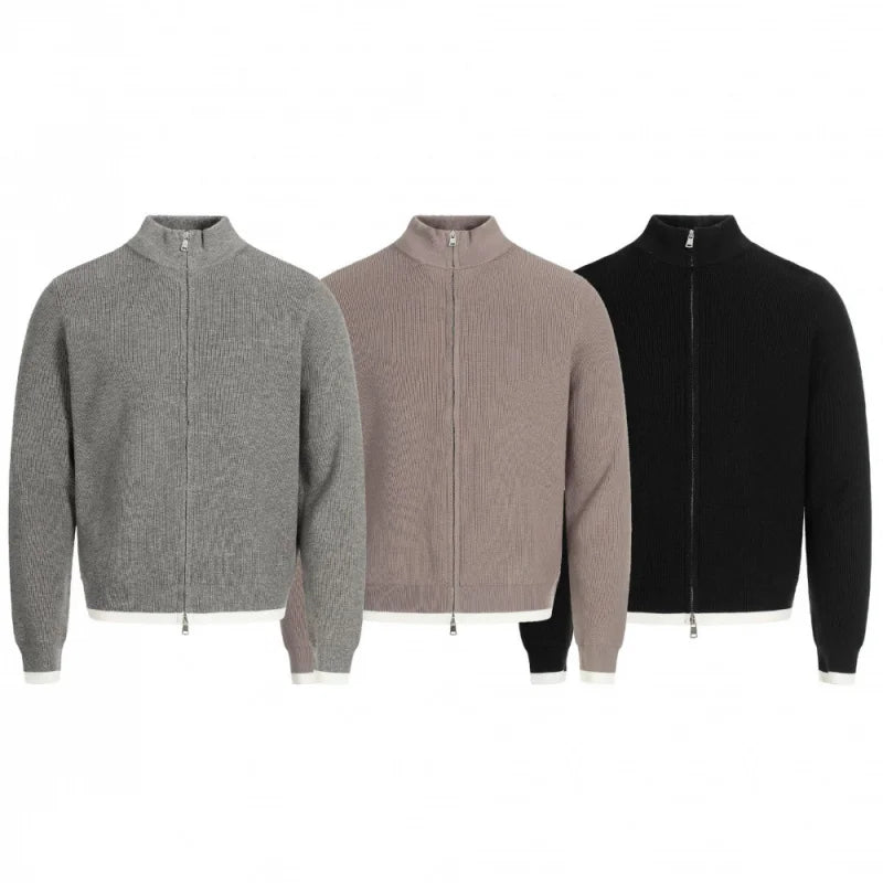 Heren grijze mock‑neck zip‑cardigan – warme, stijlvolle buitenlaag