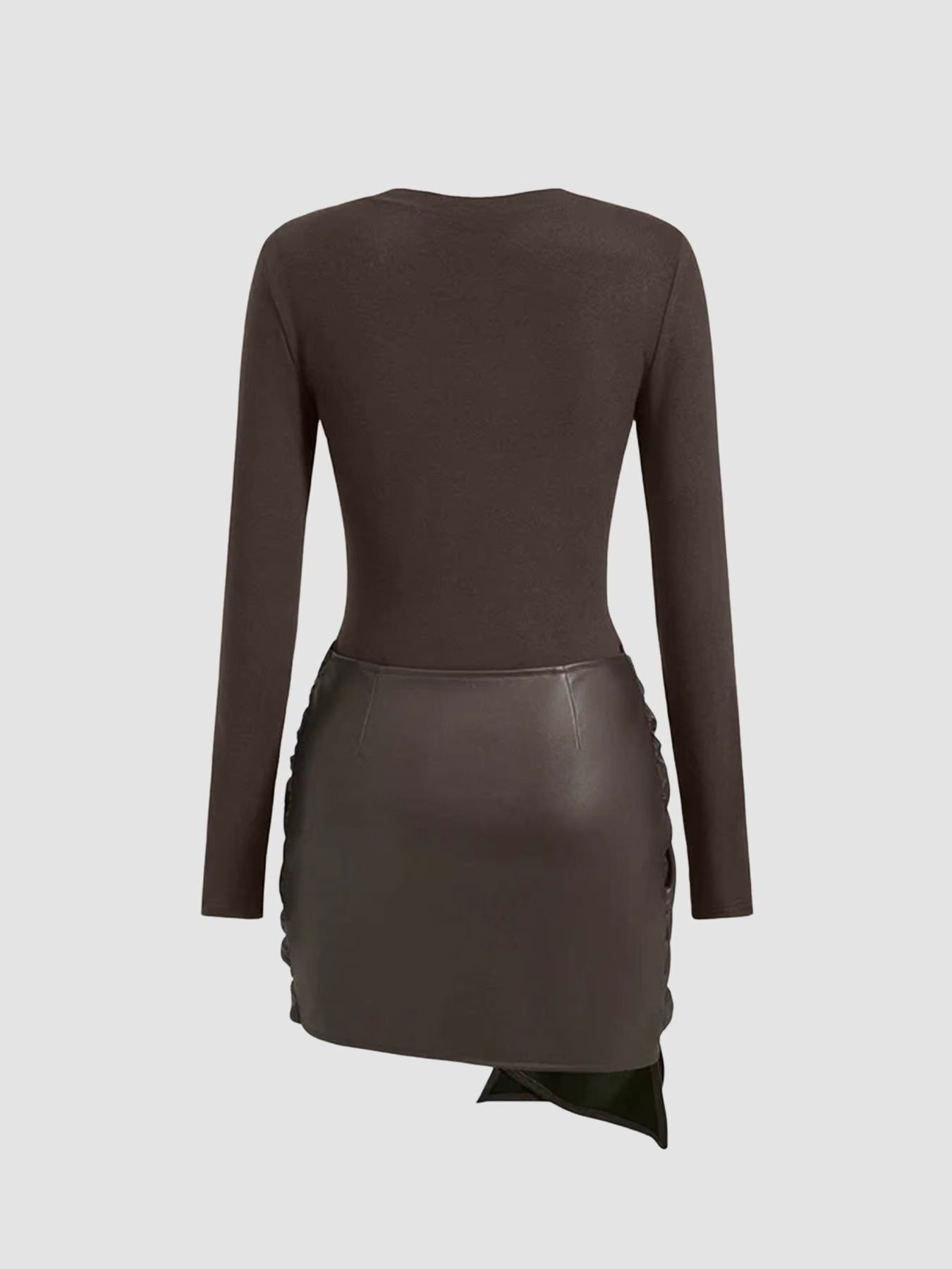 Narelle | Fitted Mini-Jurk met Vegan Leather Drape Detail