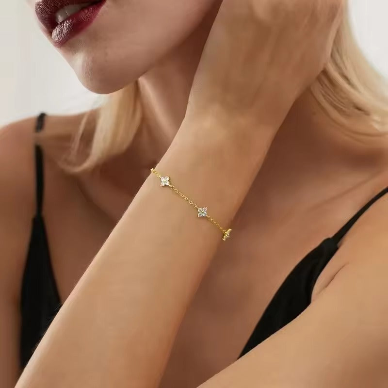 Elegant Crystal Bracelet for Women – Sterling Silver, 18K Plated, Adjustable