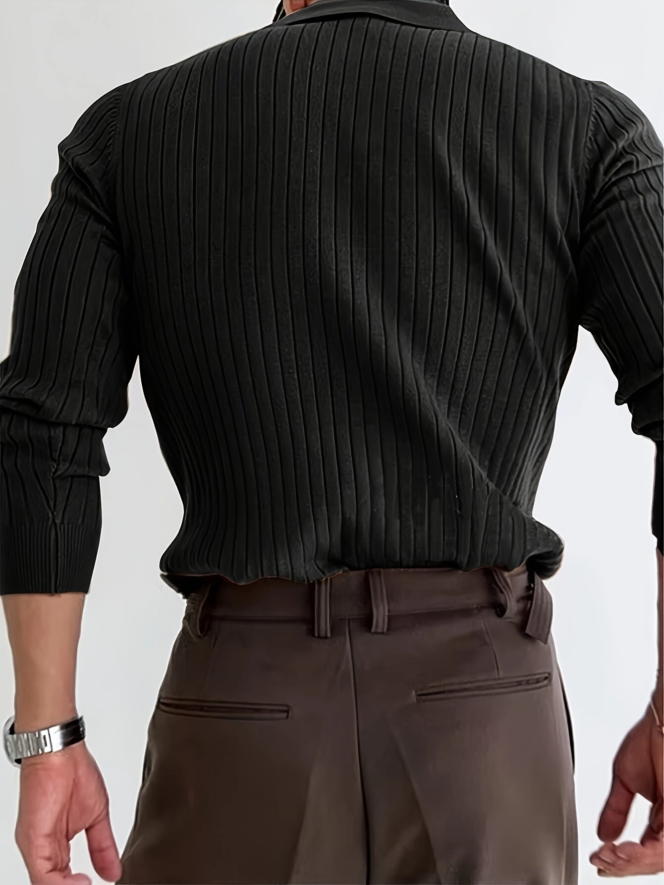 Heren gebreid poloshirt met lange mouwen en klassieke kraag