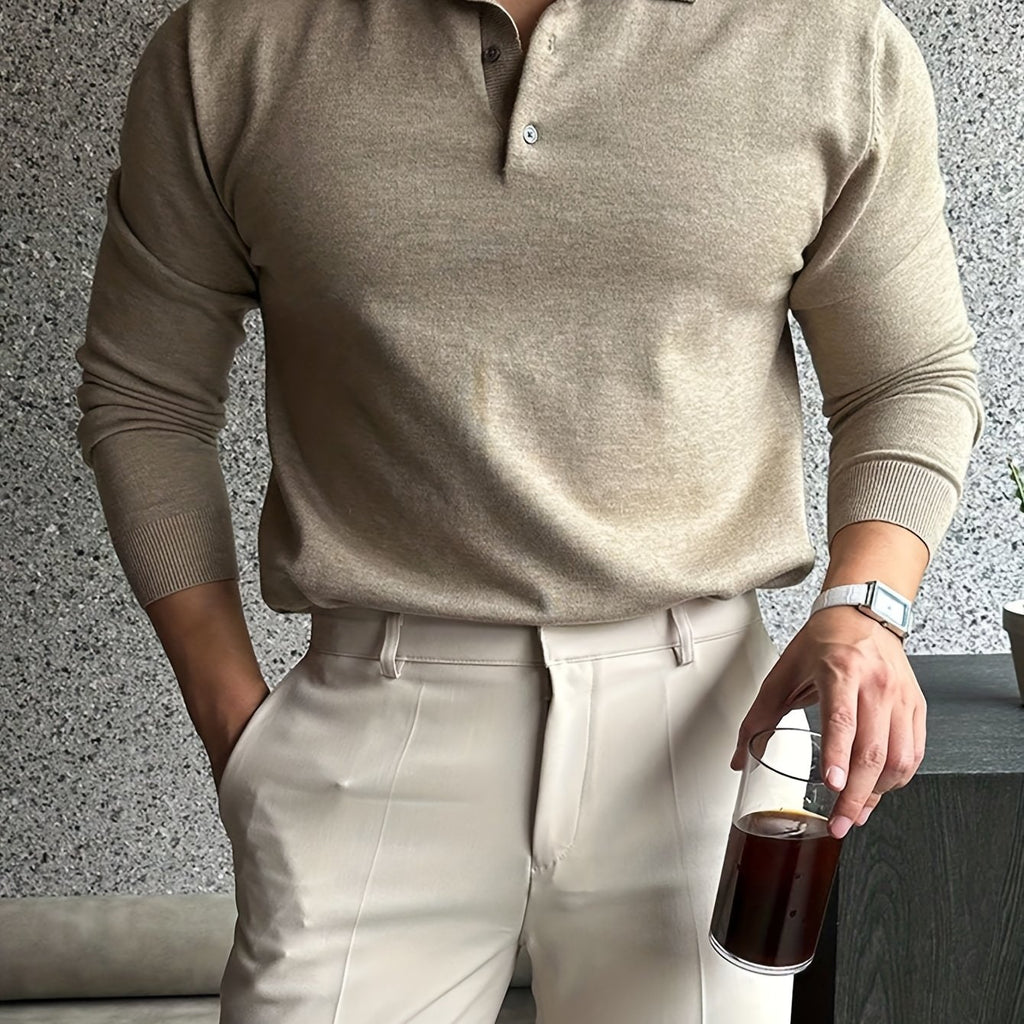Heren beige lange mouwen polo – stijlvolle casual look voor de winter