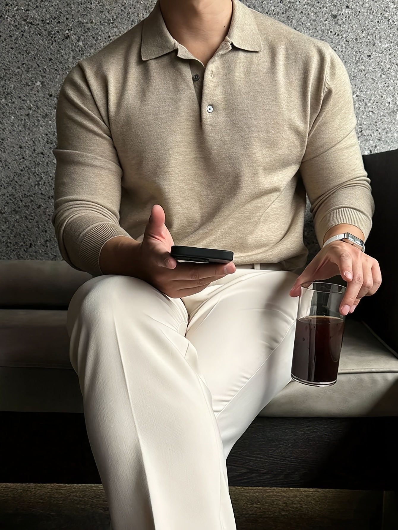 Heren beige lange mouwen polo – stijlvolle casual look voor de winter